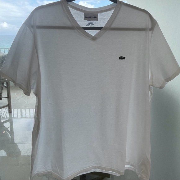 Lacoste Men’s TShirt Size XXL White V-Neck Pima Cotton Pullover Regular Fit Logo - Picture 2 of 7